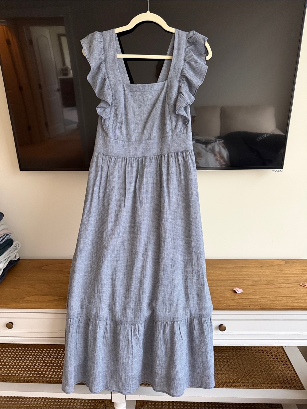 LOFT Light Blue Ruffle Strap Maxi Dress